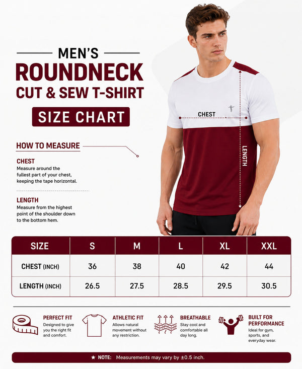 T.T. Men Dri-Fit Cut & Sew Design T-ShirtPack Of 1 Maroon-White