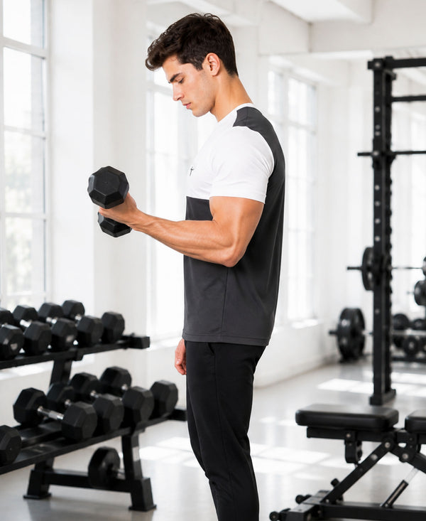 T.T. Men Dri-Fit Cut & Sew Design T-ShirtPack Of 1 Dark Grey-White