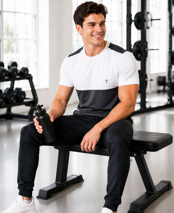 T.T. Men Dri-Fit Cut & Sew Design T-ShirtPack Of 1 Dark Grey-White
