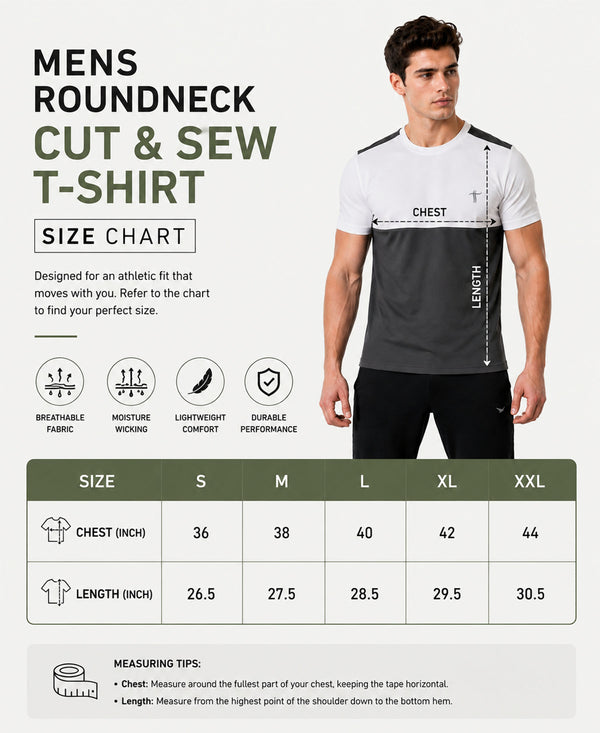 T.T. Men Dri-Fit Cut & Sew Design T-ShirtPack Of 1 Dark Grey-White