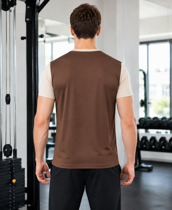 T.T. Men Dri-Fit Cut & Sew Design T-ShirtPack Of 1 Brown-Beige