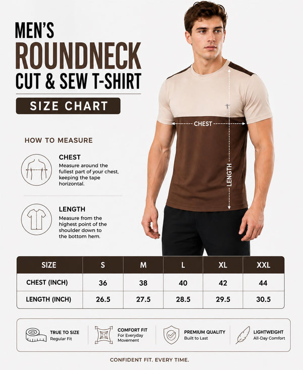 T.T. Men Dri-Fit Cut & Sew Design T-ShirtPack Of 1 Brown-Beige