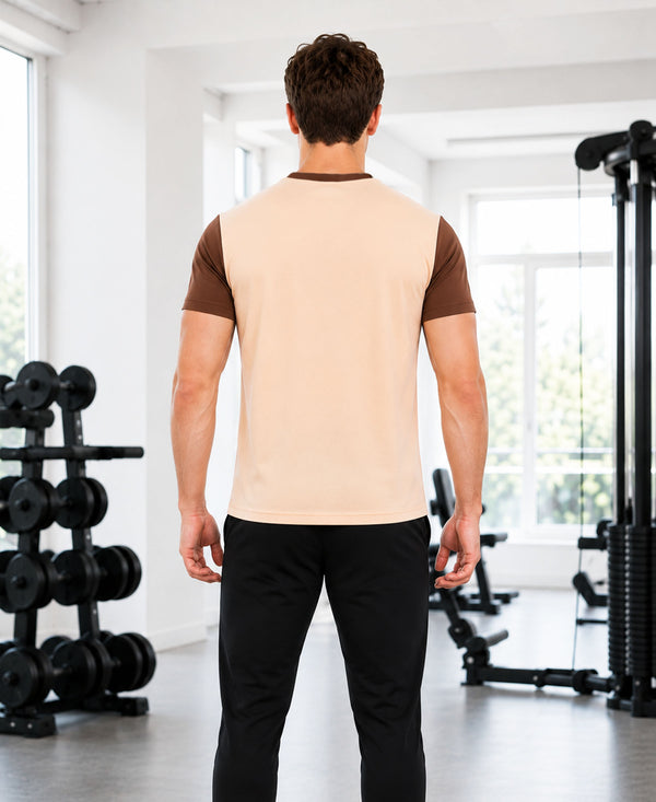 T.T. Men Dri-FitCut & Sew Design T-ShirtPack Of 1 Beige-Brown