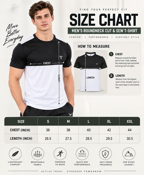T.T. Men Dri-Fit Cut & Sew Design T-ShirtPack Of 1 White-Black