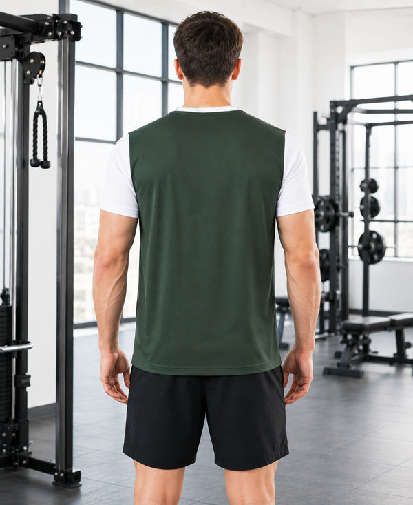 T.T. Men Dri-Fit Cut & Sew Design T-ShirtPack Of 1 Olive-White