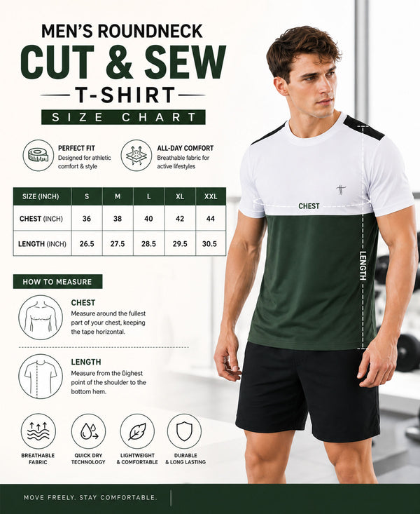 T.T. Men Dri-Fit Cut & Sew Design T-ShirtPack Of 1 Olive-White