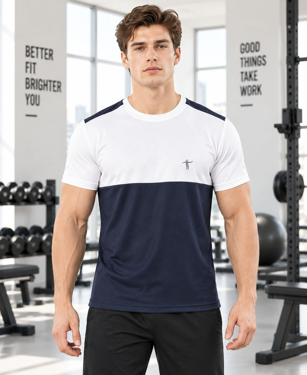 T.T. Men Dri-Fit Cut & Sew Design T-ShirtPack Of 1 Navy-White