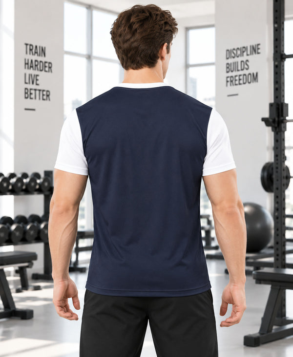 T.T. Men Dri-Fit Cut & Sew Design T-ShirtPack Of 1 Navy-White