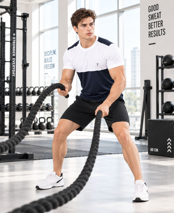 T.T. Men Dri-Fit Cut & Sew Design T-ShirtPack Of 1 Navy-White