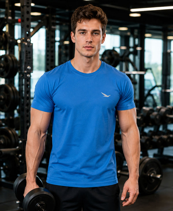 Hiflyers Men Regular Fit Cotton Round Neck T-ShirtBlue