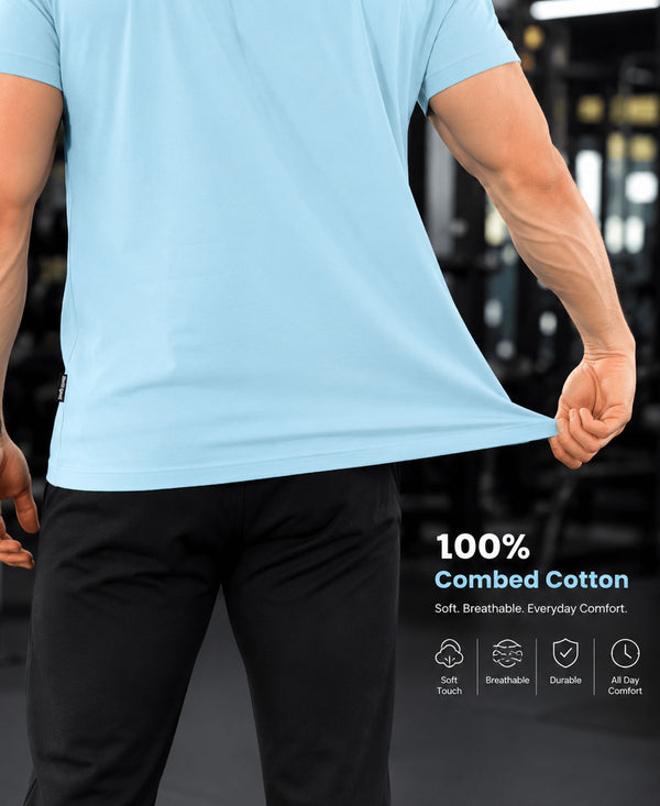 Hiflyers Men Regular Fit Cotton Round Neck T-ShirtLight Blue