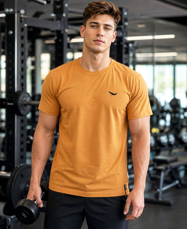 Hiflyers Men Regular Fit Cotton Round Neck T-ShirtMustard