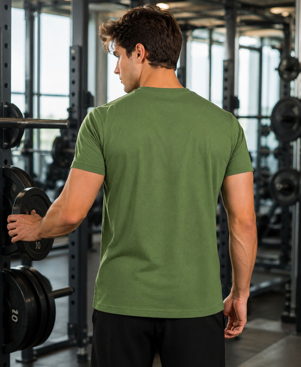 Hiflyers Men Regular Fit Cotton Round Neck T-ShirtOlive