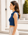 T.T. Women|Slim Fit Ribbed Tank Top|Stretchable Cotton Rib Fabric| Trendy High Street Casual & Office Wear Sleeveless Crop Tee|Desire Rib Polo Tshirt For Women||Airforce