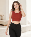 T.T. Women|Ribbed Crop Top|Sleeveless Round Neck Slim Fit Aesthetic Streetwear Top|Stretchable Cotton Fabric|Tshirt|Top||Rust