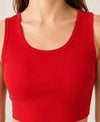 T.T. Women|Ribbed Crop Top|Sleeveless Round Neck Slim Fit Aesthetic Streetwear Top|Stretchable Cotton Fabric|Tshirt|Top||Red