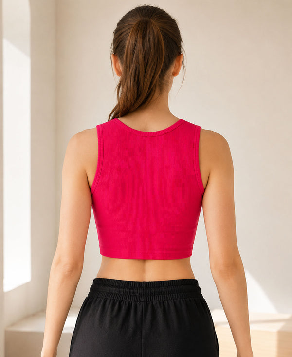 T.T. Women|Ribbed Crop Top|Sleeveless Round Neck Slim Fit Aesthetic Streetwear Top|Stretchable Cotton Fabric|Tshirt|Top||Pink