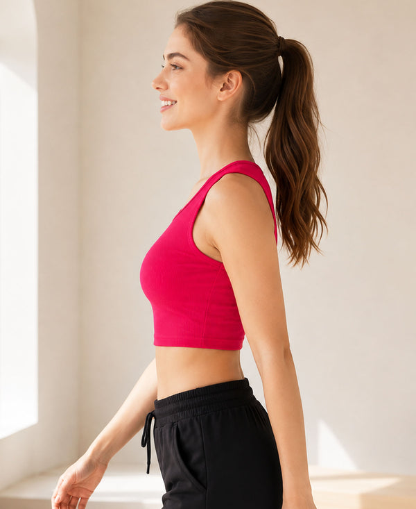 T.T. Women|Ribbed Crop Top|Sleeveless Round Neck Slim Fit Aesthetic Streetwear Top|Stretchable Cotton Fabric|Tshirt|Top||Pink