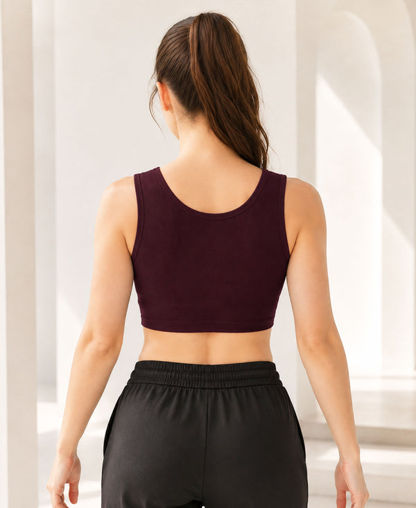 T.T. Women|Ribbed Crop Top|Sleeveless Round Neck Slim Fit Aesthetic Streetwear Top|Stretchable Cotton Fabric|Tshirt|Top||Plum