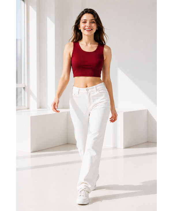 T.T. Women|Ribbed Crop Top|Sleeveless Round Neck Slim Fit Aesthetic Streetwear Top|Stretchable Cotton Fabric|Tshirt|Top||Maroon