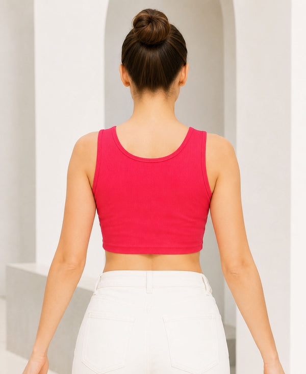 T.T. Women|Ribbed Crop Top|Sleeveless Round Neck Slim Fit Aesthetic Streetwear Top|Stretchable Cotton Fabric|Tshirt|Top||L.Pink