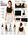 T.T. Women|Ribbed Crop Top|Sleeveless Round Neck Slim Fit Aesthetic Streetwear Top|Stretchable Cotton Fabric|Tshirt|Top||D.Green