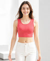 T.T. Women|Ribbed Crop Top|Sleeveless Round Neck Slim Fit Aesthetic Streetwear Top|Stretchable Cotton Fabric|Tshirt|Top||Coral