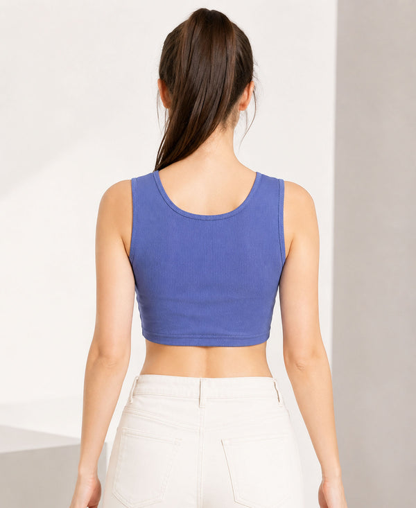 T.T. Women|Ribbed Crop Top|Sleeveless Round Neck Slim Fit Aesthetic Streetwear Top|Stretchable Cotton Fabric|Tshirt|Top||Blue