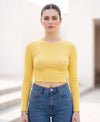 T.T. Women|Stylish Crop Top|Ribbed Slim Fit Full Sleeve Round Neck Trendy Casual Wear Top|Stretchable Cotton Fabric|Tshirt|Top||Yellow