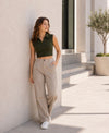 T.T. Women|Slim Fit Ribbed Tank Top|Stretchable Cotton Rib Fabric| Trendy High Street Casual & Office Wear Sleeveless Crop Tee|Desire Rib Polo Tshirt For Women||Olive