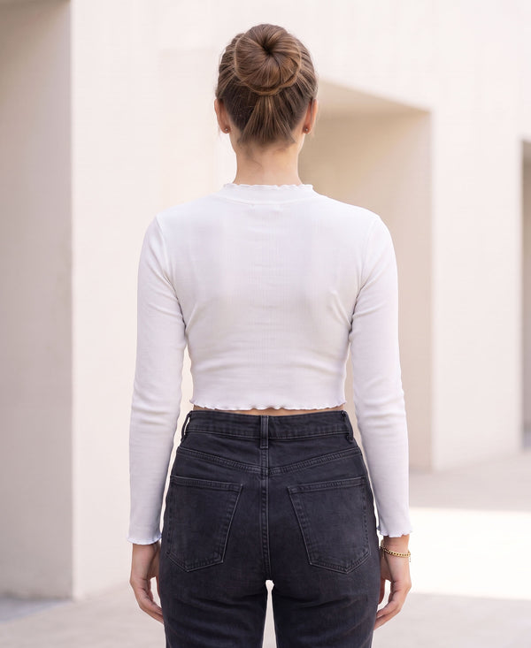 T.T. Women|Slim Fit Ribbed Top|Stretchable Cotton Rib Fabric| Trendy High Street Casual & Office Wear Full Sleeve Crop Tee|Desire Rib Tshirt For Women||White