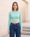 T.T. Women|Stylish Crop Top|Ribbed Slim Fit Full Sleeve Round Neck Trendy Casual Wear Top|Stretchable Cotton Fabric|Tshirt|Top||Tealblue