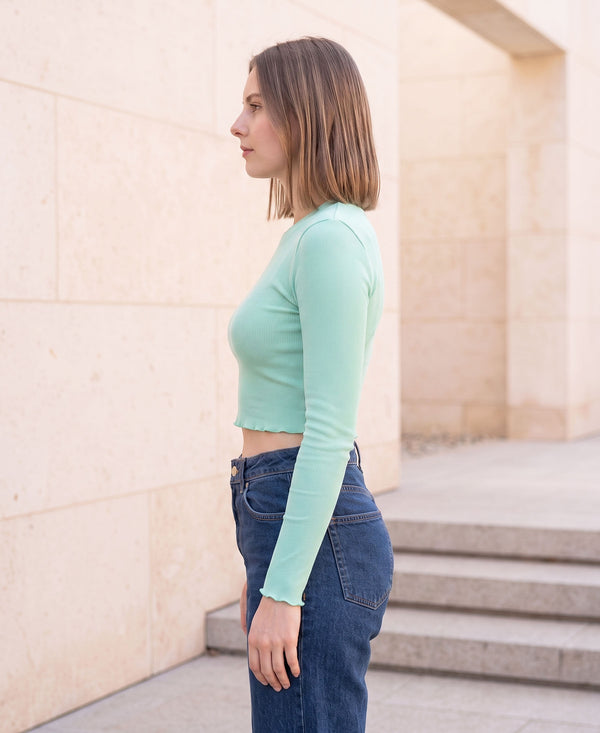T.T. Women|Stylish Crop Top|Ribbed Slim Fit Full Sleeve Round Neck Trendy Casual Wear Top|Stretchable Cotton Fabric|Tshirt|Top||Tealblue