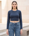 T.T. Women|Stylish Crop Top|Ribbed Slim Fit Full Sleeve Round Neck Trendy Casual Wear Top|Stretchable Cotton Fabric|Tshirt|Top||Royal Blue