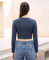 T.T. Women|Stylish Crop Top|Ribbed Slim Fit Full Sleeve Round Neck Trendy Casual Wear Top|Stretchable Cotton Fabric|Tshirt|Top||Royal Blue