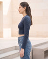 T.T. Women|Stylish Crop Top|Ribbed Slim Fit Full Sleeve Round Neck Trendy Casual Wear Top|Stretchable Cotton Fabric|Tshirt|Top||Royal Blue