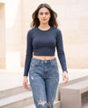T.T. Women|Stylish Crop Top|Ribbed Slim Fit Full Sleeve Round Neck Trendy Casual Wear Top|Stretchable Cotton Fabric|Tshirt|Top||Royal Blue