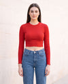 T.T. Women|Stylish Crop Top|Ribbed Slim Fit Full Sleeve Round Neck Trendy Casual Wear Top|Stretchable Cotton Fabric|Tshirt|Top||Red