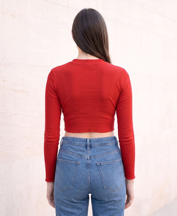 T.T. Women|Stylish Crop Top|Ribbed Slim Fit Full Sleeve Round Neck Trendy Casual Wear Top|Stretchable Cotton Fabric|Tshirt|Top||Red