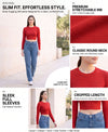 T.T. Women|Stylish Crop Top|Ribbed Slim Fit Full Sleeve Round Neck Trendy Casual Wear Top|Stretchable Cotton Fabric|Tshirt|Top||Red