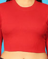 T.T. Women|Stylish Crop Top|Ribbed Slim Fit Full Sleeve Round Neck Trendy Casual Wear Top|Stretchable Cotton Fabric|Tshirt|Top||Red
