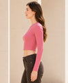 T.T. Women|Stylish Crop Top|Ribbed Slim Fit Full Sleeve Round Neck Trendy Casual Wear Top|Stretchable Cotton Fabric|Tshirt|Top||Pink