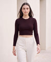T.T. Women|Stylish Crop Top|Ribbed Slim Fit Full Sleeve Round Neck Trendy Casual Wear Top|Stretchable Cotton Fabric|Tshirt|Top||Plum