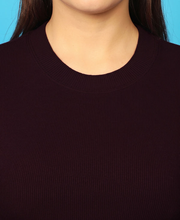 T.T. Women|Stylish Crop Top|Ribbed Slim Fit Full Sleeve Round Neck Trendy Casual Wear Top|Stretchable Cotton Fabric|Tshirt|Top||Plum