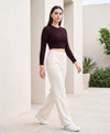 T.T. Women|Stylish Crop Top|Ribbed Slim Fit Full Sleeve Round Neck Trendy Casual Wear Top|Stretchable Cotton Fabric|Tshirt|Top||Plum