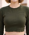 T.T. Women|Slim Fit Ribbed Top|Stretchable Cotton Rib Fabric| Trendy High Street Casual & Office Wear Full Sleeve Crop Tee|Desire Rib Tshirt For Women||Olive