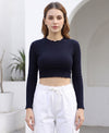T.T. Women|Slim Fit Ribbed Top|Stretchable Cotton Rib Fabric| Trendy High Street Casual & Office Wear Full Sleeve Crop Tee|Desire Rib Tshirt For Women||Navy
