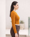 T.T. Women|Stylish Crop Top|Ribbed Slim Fit Full Sleeve Round Neck Trendy Casual Wear Top|Stretchable Cotton Fabric|Tshirt|Top||Mustard