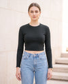 T.T. Women|Stylish Crop Top|Ribbed Slim Fit Full Sleeve Round Neck Trendy Casual Wear Top|Stretchable Cotton Fabric|Tshirt|Top||D.Grey