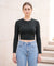 T.T. Women|Stylish Crop Top|Ribbed Slim Fit Full Sleeve Round Neck Trendy Casual Wear Top|Stretchable Cotton Fabric|Tshirt|Top||D.Grey